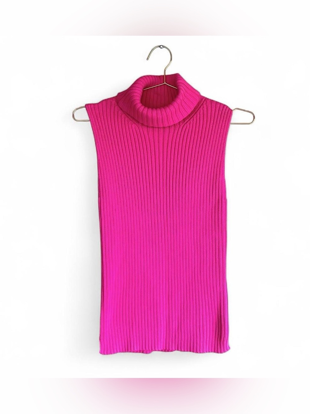 GAP Hot Pink Ribbed Sleeveless Turtleneck Sweater Top M NWT